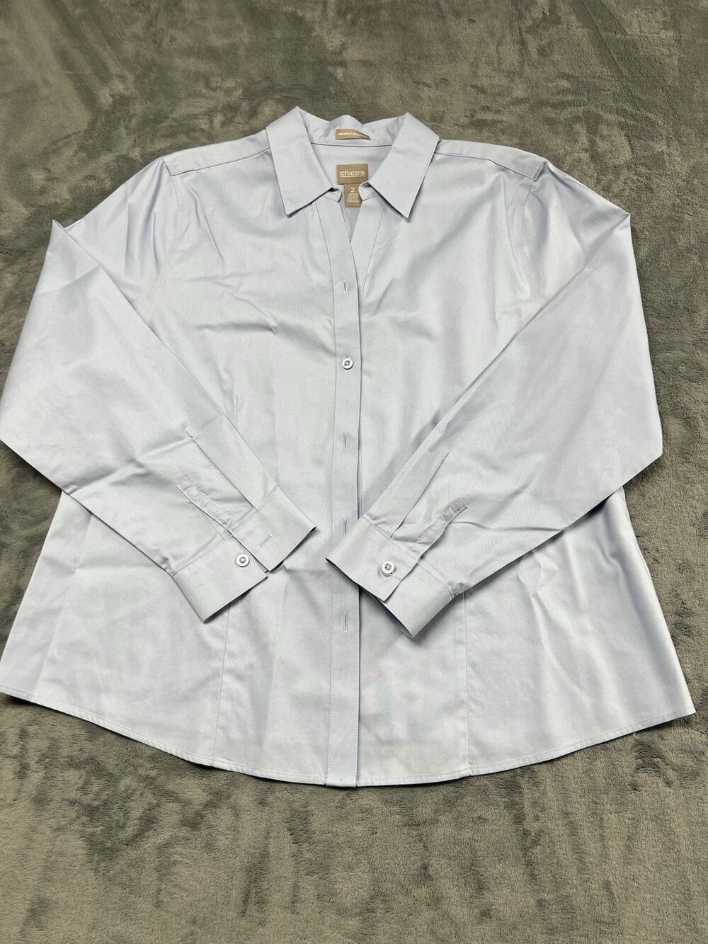 Chico’s Long Sleeve Button Down Shirt - Size 2 - 100% Cotton, Wrinkle Resistant